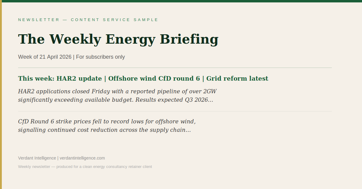Weekly energy newsletter